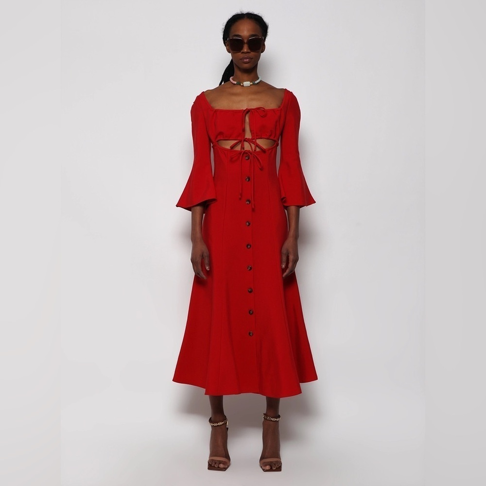 ROSIE ASSOULIN Nautical By Nature Red Bell Sleeve Red Fest Dress Size 6 NWT - Picture 4 of 13